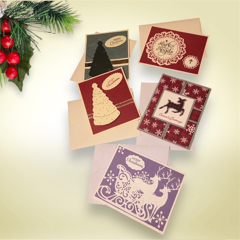 Hand crafted Christmas cards set of Five